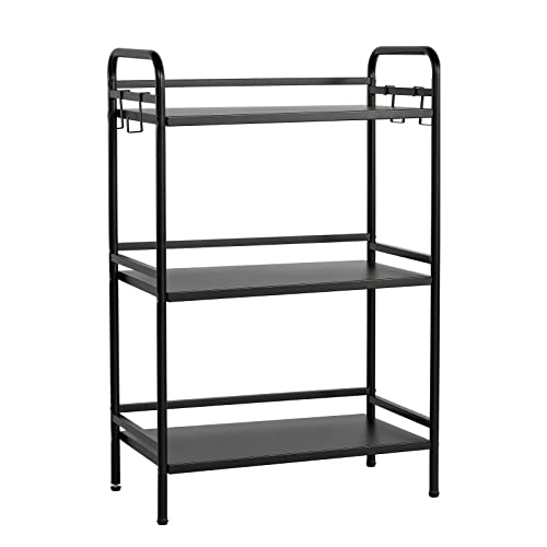 HDANI Bücherregal 3 Ebenen,offenes Regal,Standregal mit Stahlrahmen,Metallregal,Pflanzenregal,Badregal,Küchenregal für Büro Wohnzimmer Küche,4 S-Haken, Industrie-Design,60×35×92cm,Schwarz von HDANI