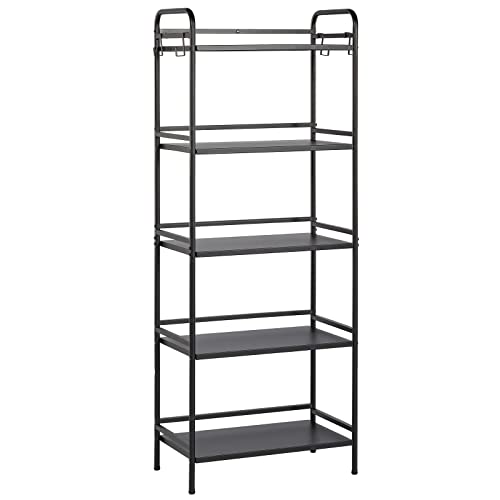 HDANI Bücherregal 5 Ebenen,offenes Regal,Standregal mit Stahlrahmen,Metallregal,Pflanzenregal,Badregal,Küchenregal für Büro Wohnzimmer Küche,4 S-Haken, Industrie-Design,60×35×160cm,Schwarz von HDANI