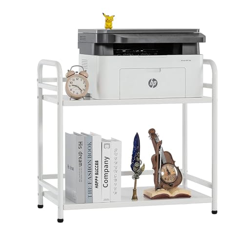 HDANI Druckertisch2 Ebenen,Küchenregal,Mikrowellen Regal,Druckerständer mit verstellbaren Füßen und arretierbaren Rädern,Druckerwagen,Industrie-Design,60×35×61cm,für Büro Wohnzimmer Küche,Weiß von HDANI