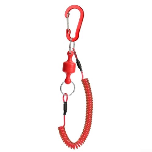HEBEOT Angel-Schlüsselband, strapazierfähig, einziehbar, Spiralbindung, mit magnetischem Werkzeughalter mit offenem Schlaufenring für Zangen, Bootfahren, Werkzeuge (rot) von HEBEOT