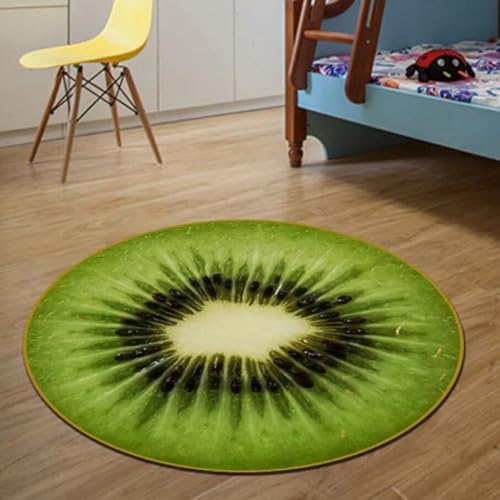 HEBEOT Teppich, rund, 80 cm, Obstteppich, rutschfeste Matte für Küche, Wohnzimmer, Schlafzimmer, Dekoration (Kiwi) von HEBEOT