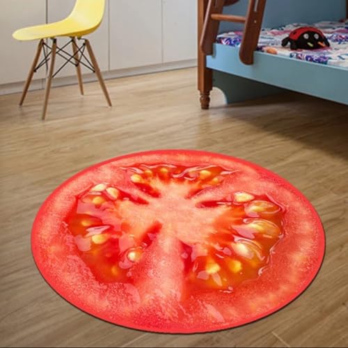 HEBEOT Teppich, rund, 80 cm, Obstteppich, rutschfeste Matte für Küche, Wohnzimmer, Schlafzimmer, Dekoration (Tomate) von HEBEOT