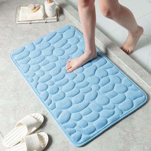 HEBEOT Weicher Memory-Schaum-Badezimmerteppich, rutschfester Kieselstein-Teppich für saugfähigen Boden, Hellblau von HEBEOT