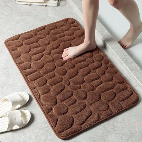 HEBEOT Weicher Memory-Schaum-Badezimmerteppich, rutschfester Kieselstein-Teppich für saugfähigen Boden (Kaffee) von HEBEOT
