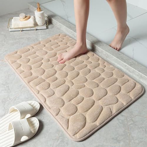 HEBEOT Weicher Memory-Schaum-Badezimmerteppich, rutschfester Kieselstein-Teppich für saugfähigen Boden (Khaki) von HEBEOT
