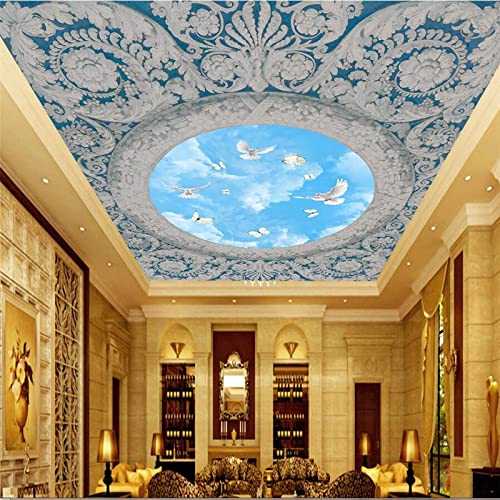 HEBIQUAN Decke Tapete 3D-Wandbild Putzlinie Relief Blauer Himmel und weiße Wolken Wohnzimmer Heimdekoration Deckenwandmalerei Hotellobby Deckenkunstmalerei von HEBIQUAN