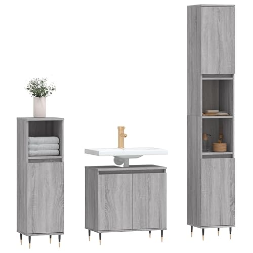 HEFZGDB 3-TLG. Badmöbel-Set Grau Sonoma Holzwerkstoff Vorratsschrank Medizinschrank Bathroom Cabinet Badezimmerschränke für Toilette Badezimmer Wohnbereich Gästezimmer HEFZGDB 3-TLG. Badmöbel-Set Grau Sonoma Holzwerkstoff Vorratsschrank Medizinschrank Bathroom Cabinet Badezimmerschränke für Toilette Badezimmer Wohnbereich Gästezimmer von HEFZGDB