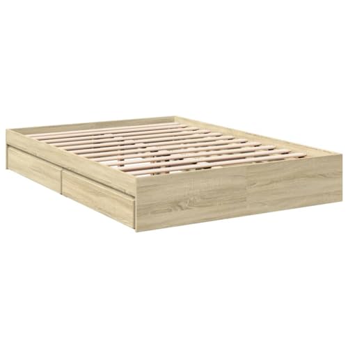 HEFZGDB Bettgestell mit Schubladen Sonoma-Eiche 140x200cm Holzwerkstoff Jugendbett Gästebett Einzelbetten Bettrahmen für Gästezimmer Schlafzimmer Herberge Wohnbereich HEFZGDB Bettgestell mit Schubladen Sonoma-Eiche 140x200cm Holzwerkstoff Jugendbett Gästebett Einzelbetten Bettrahmen für Gästezimmer Schlafzimmer Herberge Wohnbereich von HEFZGDB