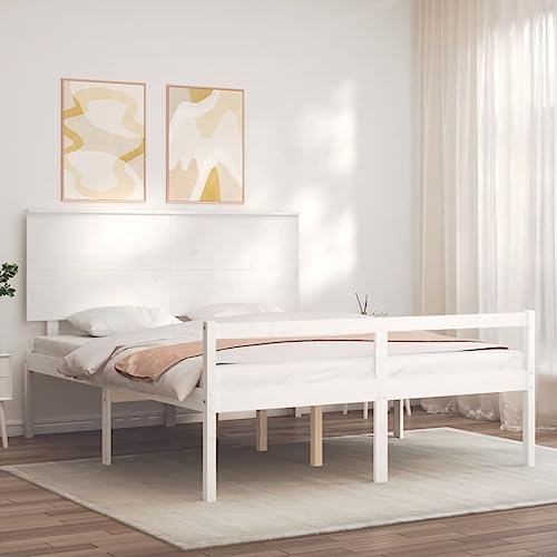 HEFZGDB Seniorenbett mit Kopfteil Weiß Kingsize Massivholz Jugendbett Gästebett Familienbett Bettrahmen für Wohnbereich Schlafzimmer Herberge Gästezimmer HEFZGDB Seniorenbett mit Kopfteil Weiß Kingsize Massivholz Jugendbett Gästebett Familienbett Bettrahmen für Wohnbereich Schlafzimmer Herberge Gästezimmer von HEFZGDB