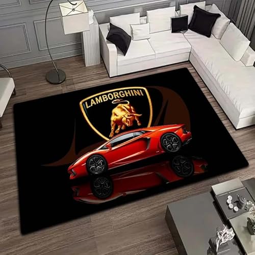HEHEDITAN Modischer Sportwagen-Logo-Teppich Luxus-Haus, Wohnzimmer, Schlafzimmerdekoration, Yogamatte, Rutschfester Geschenkteppich 50x70cm von HEHEDITAN
