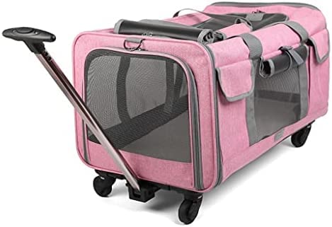 Haustier-Reiseträger, Transportbox, Katzentasche, Ausgehen, tragbarer Haustier-Trolley mit abnehmbarem Universalrad, atmungsaktive Katzen-/Hunde-Tragetasche, faltbar, große Kapazität, Pink von HEHEXIQH