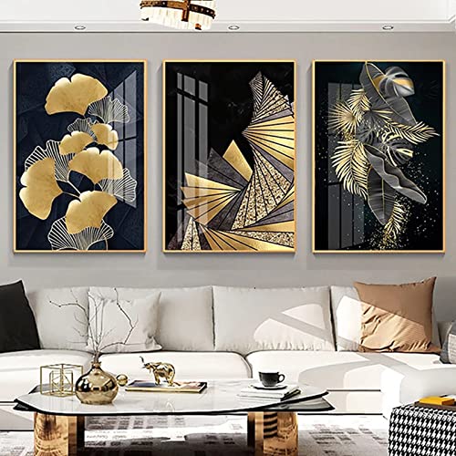 HEHGVCF Modern Einfachheit Pflanzen Leinwand Poster,Schwarzes Gold Bild,Gold Ginkgo Biloba Wandbilder,Bilder für Wohnzimmer Schlafzimmer Deko Gold Rahmenlos (A,20 x 30cm) von HEHGVCF