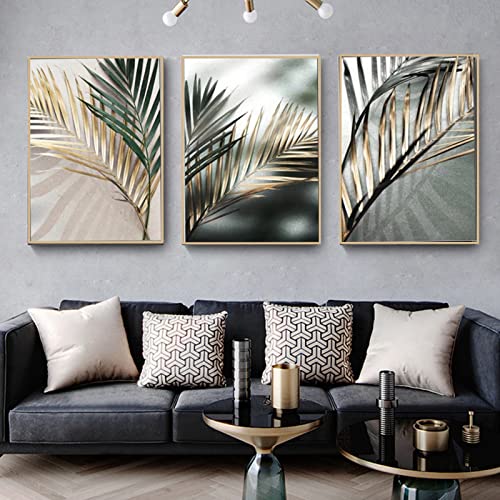 HEHGVCF Pflanzen Leinwand Bilder Poster Set Gold 3er Set Moderne Wandbild Poster Gold Wandbild Print Bilder Kunstposter Deko für Wohnzimmer Rahmenlos (Grün,50 x70cm) von HEHGVCF