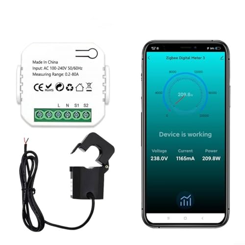 TUYA ZigBee Energiezähler,WiFi Smart Stromzähler,80 A 100–240 V AC Strom/Spannung/Leistung/Energie/Panel Meter,Amperemeter,Voltmeter,Multimeter Mit Offener Klemme CT Für Smart Life von HEIBTENY