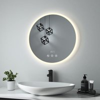 Badspiegel Rund Spiegel mit Beleuchtung led Badspiegel Touchschalter+Beschlagfrei+Uhrzeit Temperatur+Bluetooth Wandspiegel 60cm - Heilmetz von HEILMETZ