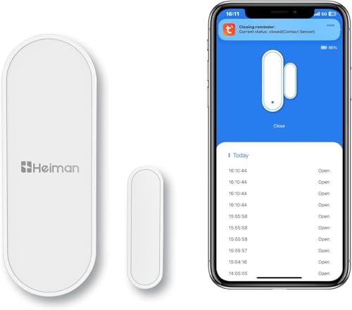 HEIMAN Wi-Fi WLAN-Tür-/Fenster-Sensor, Smarter Kontaktsensor, Türalarm Funk Fenster-Kontaktschalter für Dunstabzugshauben & Einbauschaltermit Push-Benachrichtigung, für Haus/Schuppen/Garage (1er Pack) von HEIMAN