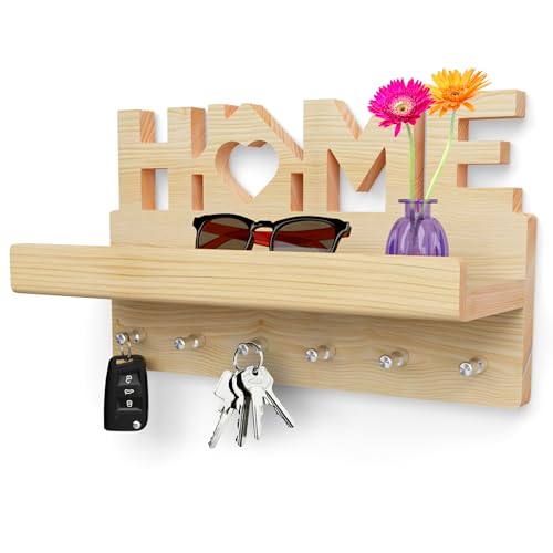 HEIMKÖNIG hochwertiges Schlüsselbrett mit Ablage aus Holz Kiefer - moderner Schlüsselhalter mit 6 Edelstahlhaken - Schlüsselablage als optimales Geschenk zum Einzug - inkl. Montagezubehör HEIMKÖNIG hochwertiges Schlüsselbrett mit Ablage aus Holz Kiefer - moderner Schlüsselhalter mit 6 Edelstahlhaken - Schlüsselablage als optimales Geschenk zum Einzug - inkl. Montagezubehör von HEIMKÖNIG
