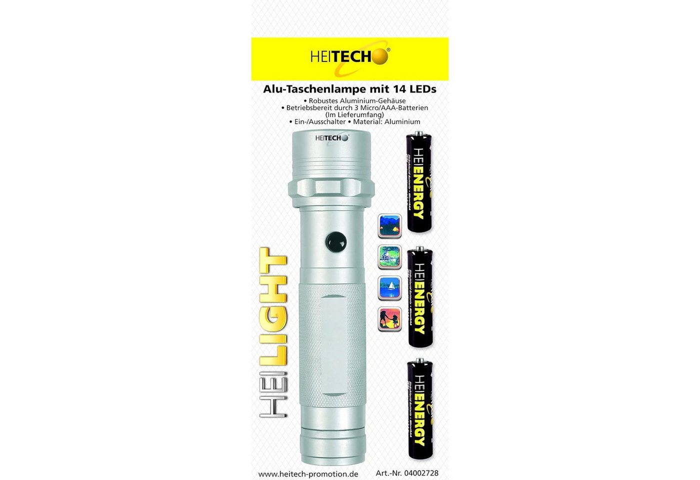 HEITECH LED Taschenlampe Taschenlampe mit 14 LEDs Aluminium Gehäuse Silber von HEITECH
