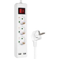 Heitech 3-Wege-Steckdosenleiste mit 2 USB-Anschlüssen geprüfte Mehrfachsteckdose mit Schalter, Kindersicherung, 1,4 Meter Kabel, bis max. 3680 w von HEITECH