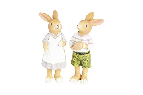 HEITMANN DECO Keramik Hase und Häsin - Dekofiguren Hasen-Paar, Osterhasen - Osterdeko, Frühling - 2er Set - Braun, Weiß, Grau, Grün von HEITMANN DECO