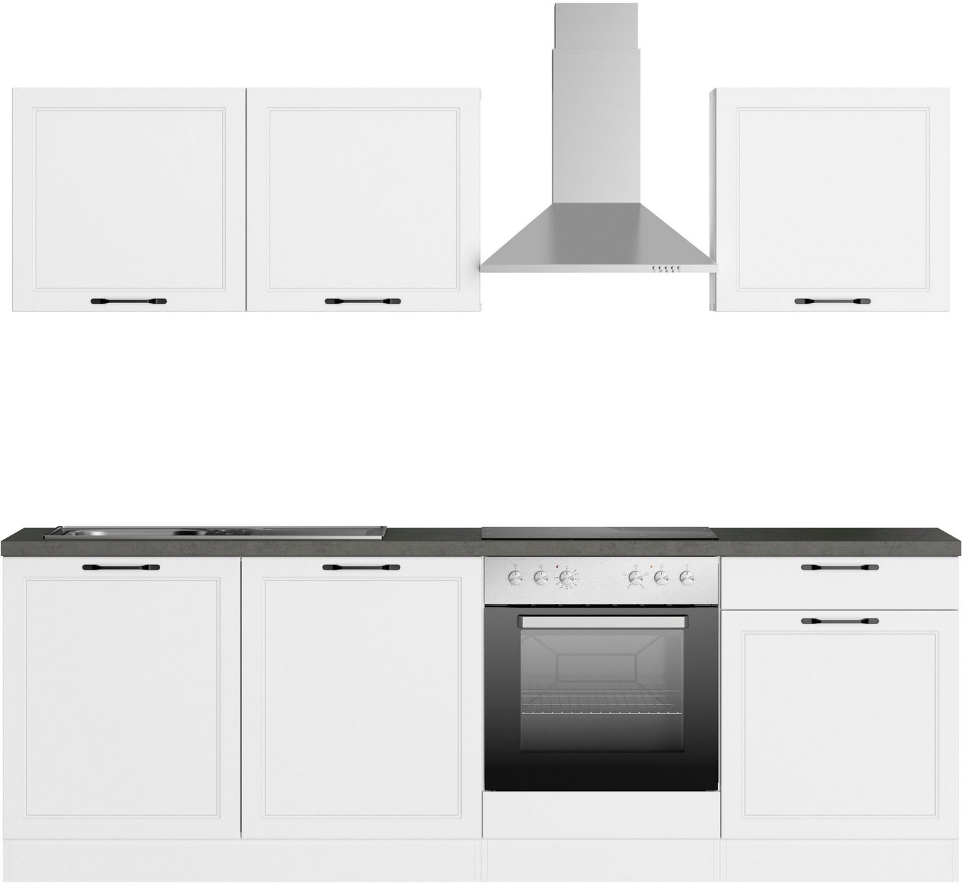 KOCHSTATION Küchenzeile KS-Lani, mit MDF-Fronten, Breite 240 cm, wahlweise mit E-Geräten, Höhen-Ausgleichsfüße 0-4 cm von KOCHSTATION