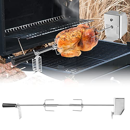 HENGMEI Edelstahl Grillspieß Set 107cm BBQ Fleischklammer mit Motor inkl.4 x Fleischnadeln, 220V - 240V, Elektrischer Drehspieß, Rotisserie, Drehspiess von HENGMEI