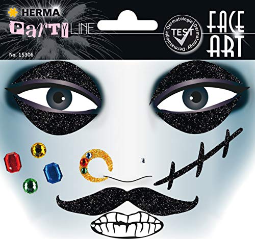 HERMA 15306 Face Art Sticker Pirat Gesicht Aufkleber Glitzer Sticker für Fasching, Karneval, Halloween, dermatologisch getestet von HERMA