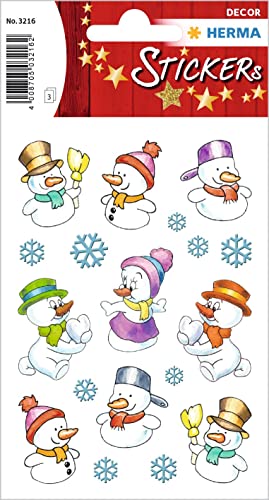 HERMA 3216 Aufkleber Schneemann klein, 27 Stück, Weihnachten Sticker mit Schneeflocken Motiv, Kinder Etiketten für Weihnachtsdeko Geschenke Adventskalender Winter Dekoration Scrapbooking DIY Basteln von HERMA