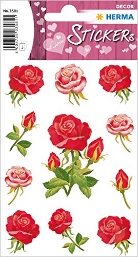 HERMA 3581 Aufkleber Rosen Rot Rosa klein groß, 33 Stück, Blumen Sticker im Vintage Pflanzen Motiv, selbstklebend, Etiketten für Valentinstag Liebe Hochzeit Geburtstag Scrapbooking Dekoration Geschenk von HERMA