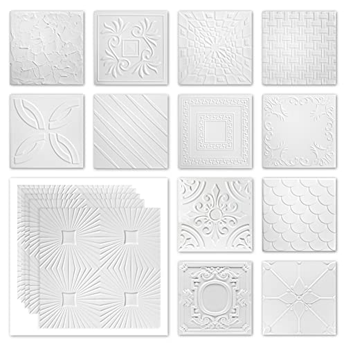 Deckenplatten aus Styropor XPS - Weiße Dekorplatten leicht & formfest - (2QM Sparpaket NR.09 50x50cm) Feuchtraum Decke Wand Deckenverkleidung weiß von HEXIM