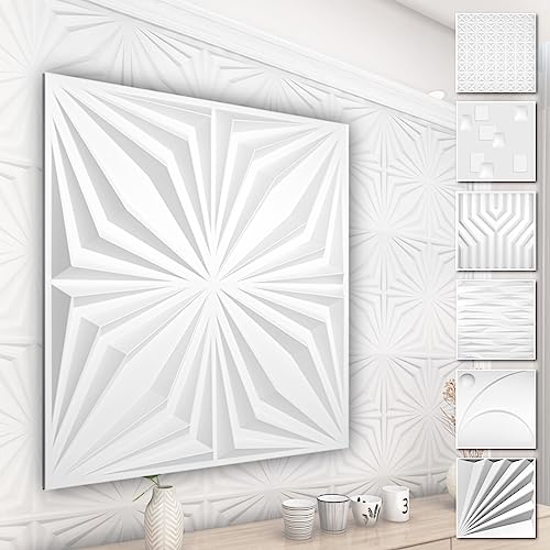 HEXIM 3D Wandpaneele, PVC Kunststoff weiß - Abstrakt Design Paneele 50x50cm Wandverkleidung (2QM HD126) Schlafzimmer Ideen Akustik von HEXIM