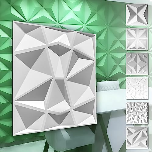HEXIM 3D Wandpaneele, PVC Kunststoff weiß - Diamond Design Paneele 50x50cm Wandverkleidung (0.25QM HD094) Wand Decke Wanddeko Platte von HEXIM