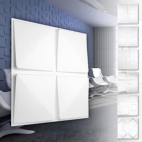 HEXIM 3D Wandpaneele, PVC Kunststoff weiß - Quadrat Design Paneele 50x50cm Wandverkleidung (2QM HD032) Qualität Dekor modern wall panel von HEXIM