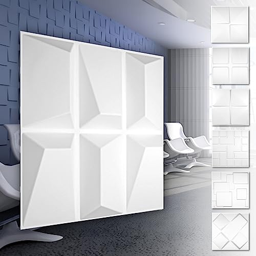 HEXIM 3D Wandpaneele, PVC Kunststoff weiß - Quadrat Design Paneele 50x50cm Wandverkleidung (3QM HD090) Feuchtraumpaneele Gaming von HEXIM