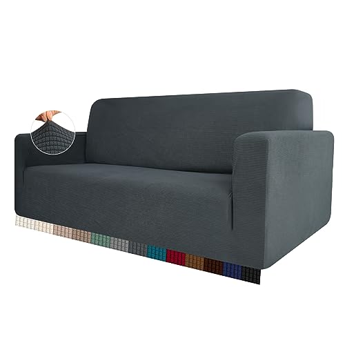 HEYOMART Stretch Sofabezug 1 Stück Sofahusse Spandex Jacquard Elastische Couchbezug mit Anti-Rutsch-Schaumstoffe (L-förmiges Ecksofa erfordert Zwei) - 1 Seater, Grau von HEYOMART