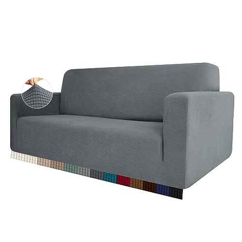 HEYOMART Stretch Sofabezug 1 Stück Sofahusse Spandex Jacquard Elastische Couchbezug mit Anti-Rutsch-Schaumstoffe (L-förmiges Ecksofa erfordert Zwei) - 1 Seater, Hellgrau von HEYOMART