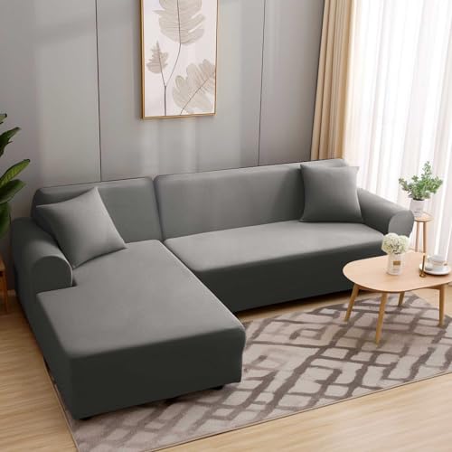 HEYOMART Sofabezug Ecksofa L Form Stretch Sofa Überzug Universal Couchbezug Für 1/2/3/4 Sitzer - 1 Sitzer, Grau (L Form Ecksofa Erfordert Zwei) von HEYOMART