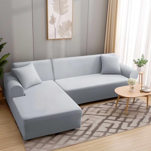 HEYOMART Sofabezug Ecksofa L Form Stretch Sofa Überzug Universal Couchbezug Für 1/2/3/4 Sitzer - 1 Sitzer, Hellgrau (L Form Ecksofa Erfordert Zwei) von HEYOMART