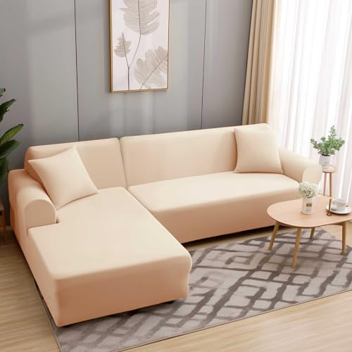 HEYOMART Sofabezug Ecksofa L Form Stretch Sofa Überzug Universal Couchbezug Für 1/2/3/4 Sitzer - 2 Sitzer, Beige (L Form Ecksofa Erfordert Zwei) von HEYOMART