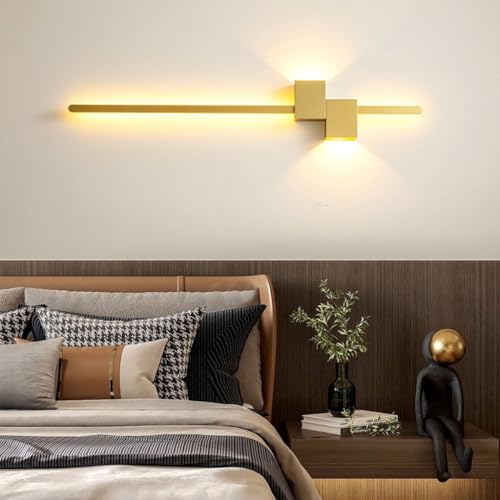 HEYUN LED Wandleuchte Innen Modern Wandlampe Kreative Einfach Lange Wandleuchte Lange Wandleuchten Stufenlos Dimmbar Für Schlafzimmer Wohnzimmer Flur Treppenhaus (Color : Gold, Größe : 100cm) von HEYUN