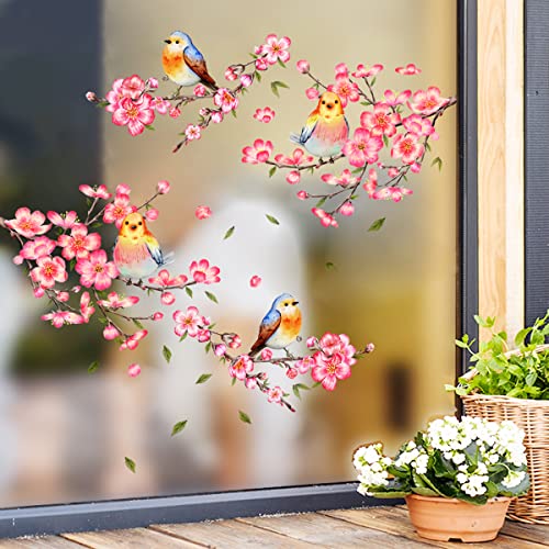 HGDESIGN® Fenster Bild Fensteraufkleber Fenster Sticker Kirschblüte Vögel Hasen Wohnzimmer Schlafzimmer Kinderzimmer Fensterdeko (Variante A) von HGDESIGN