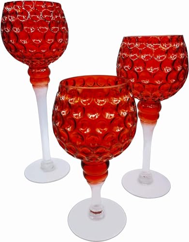 3tlg. Teelichthalter Glas Kerzenhalter, Hoch 30/25/20cm Romantische Glaskelch Windlicht Set für Tischdekoration Kerzenständer für Weihnachts Wohnzimmer Geburtstag Hochzeit Feier Deko von HH HALLO HOME