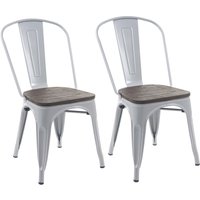 HHG - 2er-Set Stuhl 404 inkl. Holz-Sitzfläche, Bistrostuhl Stapelstuhl, Metall Industriedesign stapelbar grau - grey von HHG