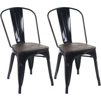 HHG - 2er-Set Stuhl 404 inkl. Holz-Sitzfläche, Bistrostuhl Stapelstuhl, Metall Industriedesign stapelbar schwarz - black von HHG