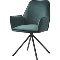 HHG - Esszimmerstuhl 851, Küchenstuhl Stuhl mit Armlehne, drehbar Auto-Position, Samt grün, Beine schwarz - green von HHG