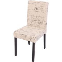Esszimmerstuhl Littau, Küchenstuhl Stuhl, Stoff/Textil Schriftzug creme, dunkle Beine - beige von HHG