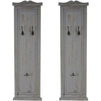 2er-Set Garderobe H33, Wandgarderobe Garderobenpaneel, Wandhaken Holz 109x28x4cm grau shabby - grey von HHG