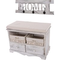 Garderobe mit Sitzbank Kommode mit 2 Körben 42x62x33cm, Shabby-Look, Vintage weiß - white von HHG