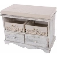 Sitzbank Kommode mit 2 Körben 42x62x33cm, Shabby-Look, Vintage weiß - white von HHG