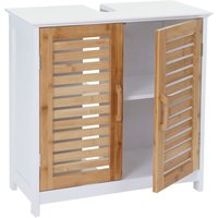 Waschbeckenunterschrank HHG 370, Badezimmer Unterschrank Badschrank mit Staufach, Bambus mdf 60x60x30cm weiß-braun - brown von HHG